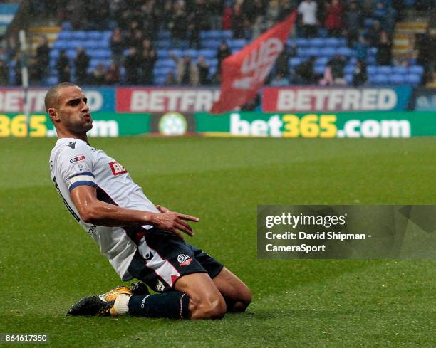 Bolton Wanderers' Darren Pratley celebrates scoring his side's first goal during the Sky Bet Championship match between Bolton Wanderers and Queens...