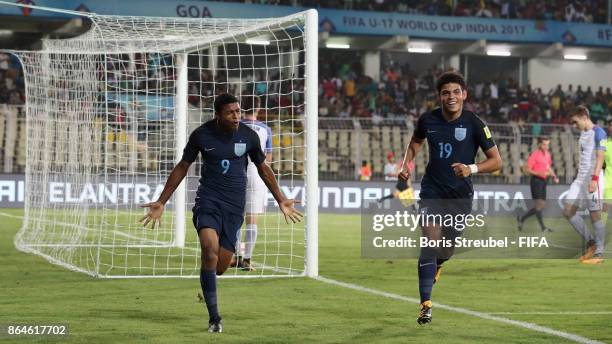 Rhian Brewster of England celebrates with team mates after scoring his team's second goal during the FIFA U-17 World Cup India 2017 Quarter Final...