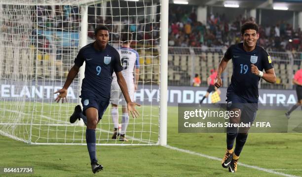 Rhian Brewster of England celebrates with team mates after scoring his team's second goal during the FIFA U-17 World Cup India 2017 Quarter Final...