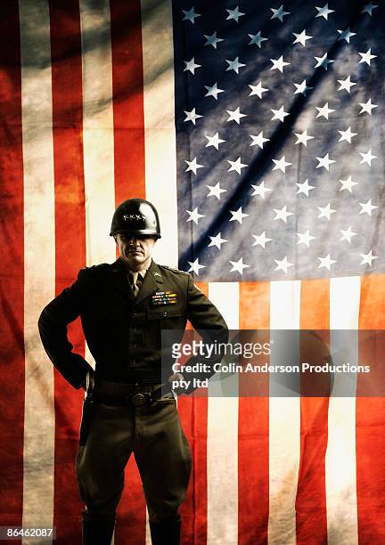 drill sergeant standing by flag - general bildbanksfoton och bilder