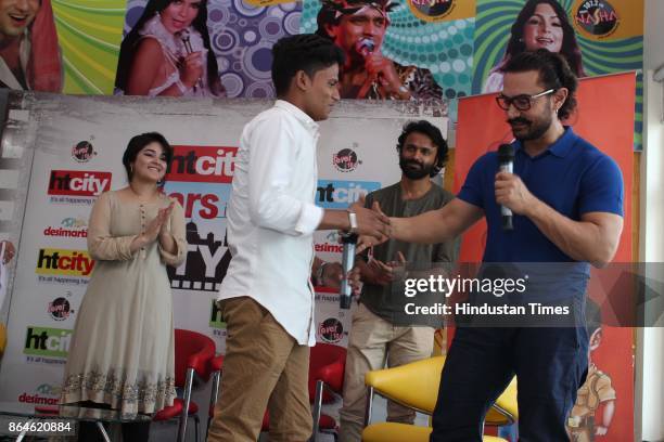 Bollywood actors Aamir Khan, Zaira Wasim and director Advait Chandan during an exclusive interview with HT City-Hindustan Times to promote upcoming...