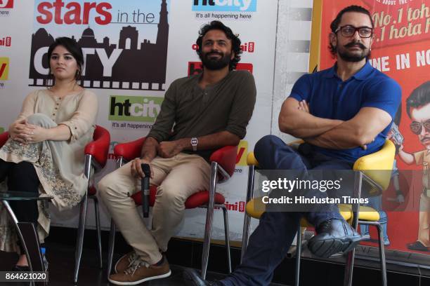 Bollywood actors Aamir Khan, Zaira Wasim and director Advait Chandan during an exclusive interview with HT City-Hindustan Times to promote upcoming...