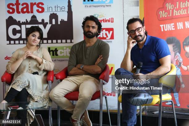 Bollywood actors Aamir Khan, Zaira Wasim and director Advait Chandan during an exclusive interview with HT City-Hindustan Times to promote upcoming...