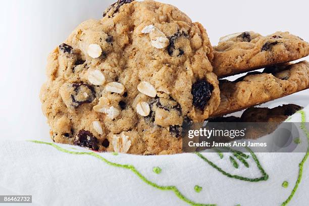 low-fat oatmeal raisin cookies - raisin cookie stock pictures, royalty-free photos & images