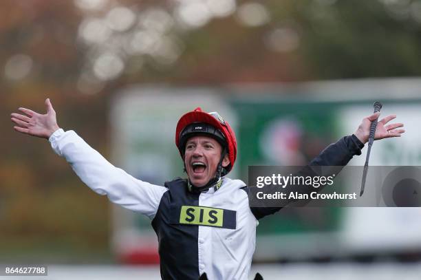 Frankie Dettori celebrates after riding Cracksman to win The QIPCO Champion Stakes at Ascot racecourse on QIPCO British Champions Day on October 21,...