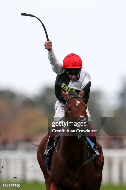 Frankie Dettori celebrates as he rides Cracksman to win The QIPCO Champion Stakes at Ascot racecourse on QIPCO British Champions Day on October 21,...