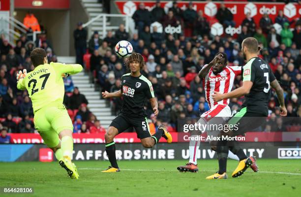 Mame Biram Diouf of Stoke City scores the first Stoke goal during the Premier League match between Stoke City and AFC Bournemouth at Bet365 Stadium...