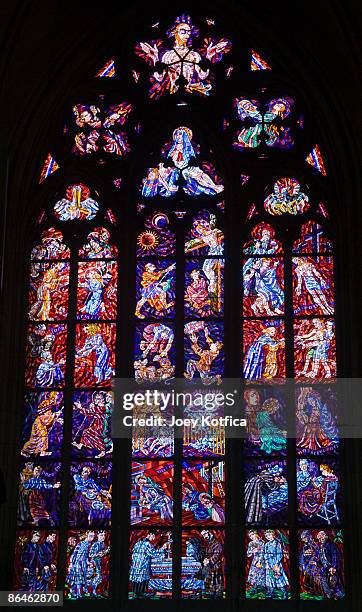 stained glass window in prague castle, prague, czech republic - stained glass czech republic stock pictures, royalty-free photos & images