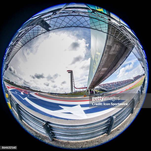 Mercedes driver Lewis Hamilton of Great Britain races past COTA tower under Rolex bridge during afternoon practice for the Formula 1 United States...