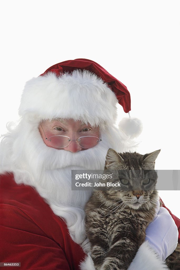 Santa Claus holding cat