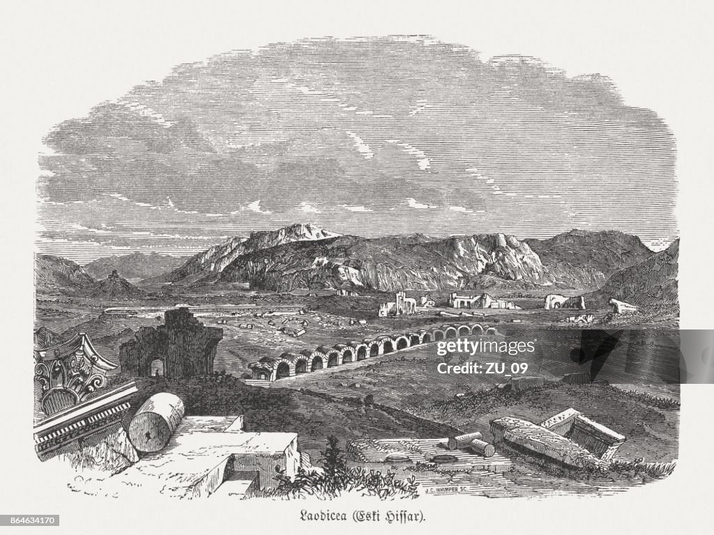 Eskihisar (Turkije), voorheen oude Laodicea (Lycus), houtgravure, 1886 gepubliceerd