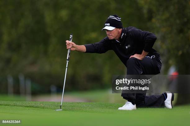 Peter Fowler of Australia in action during the second round of the Farmfoods European Senior Masters played at Forest of Arden Marriott Hotel &...