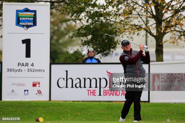 Peter Baker of England in action during the second round of the Farmfoods European Senior Masters played at Forest of Arden Marriott Hotel & Country...