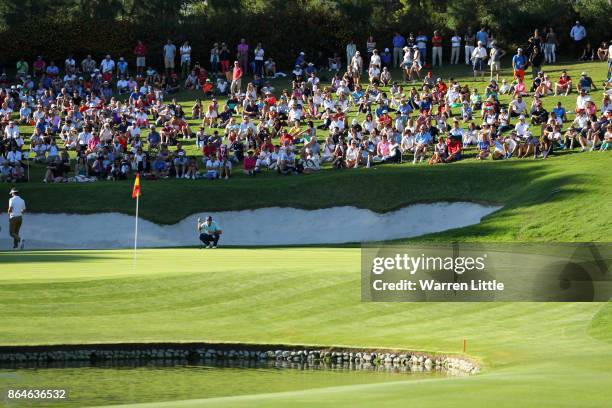 Sergio Garcia of Spain lines up a putt on the 17th green during day three of the Andalucia Valderrama Masters at Real Club Valderrama on October 21,...