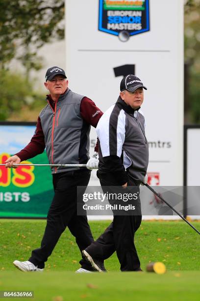 Peter Baker of England and Ian Woosnam of Wales look on during the second round of the Farmfoods European Senior Masters played at Forest of Arden...