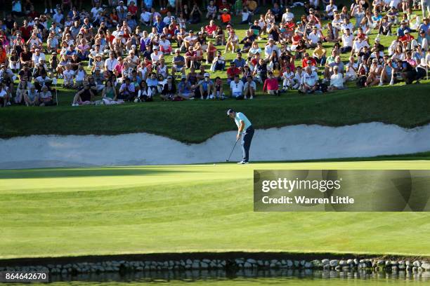 Sergio Garcia of Spain putts on the 17th green during day three of the Andalucia Valderrama Masters at Real Club Valderrama on October 21, 2017 in...