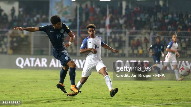 Morgan Gibbs White of England scores his sides 3rd goal during the FIFA U-17 World Cup India 2017 Quarter Final match between USA and England at...