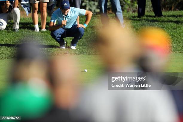 Sergio Garcia of Spain lines up a putt on the 15th green during day three of the Andalucia Valderrama Masters at Real Club Valderrama on October 21,...