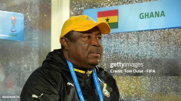 Coach of Ghana, Samuel Fabin looks on during the FIFA U-17 World Cup India 2017 Quarter Final match between Mali and Ghana at Indira Gandhi Athletic...