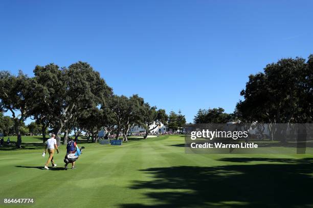 Scott Jamieson of Scotland walks down the 9th hole during day three of the Andalucia Valderrama Masters at Real Club Valderrama on October 21, 2017...