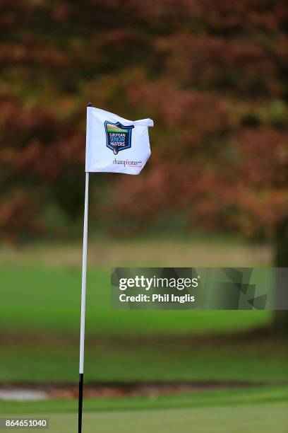 Pinflag on the 7th green with autumnal backdrop during second round of the Farmfoods European Senior Masters played at Forest of Arden Marriott Hotel...