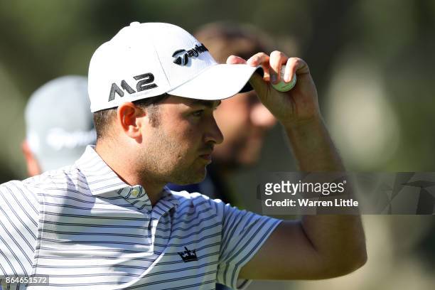 Daniel Brooks of England acknowledges the crowd on the 18th green during day three of the Andalucia Valderrama Masters at Real Club Valderrama on...
