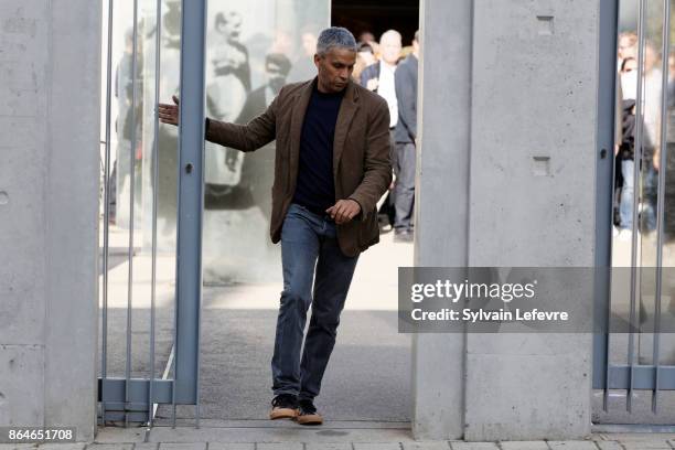 Sami Bouajila attends the shooting of French short black-and-white silent documentary film 'La Sortie de l'Usine' directed by Wong Kar-wai at the...