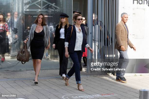 Salome Stevenin , guest, Emmanuelle Devos and Sami Bouajila attends the shooting of French short black-and-white silent documentary film 'La Sortie...