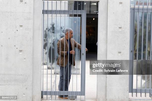 Sami Bouajila attends the shooting of French short black-and-white silent documentary film 'La Sortie de l'Usine' directed by Wong Kar-wai at the...