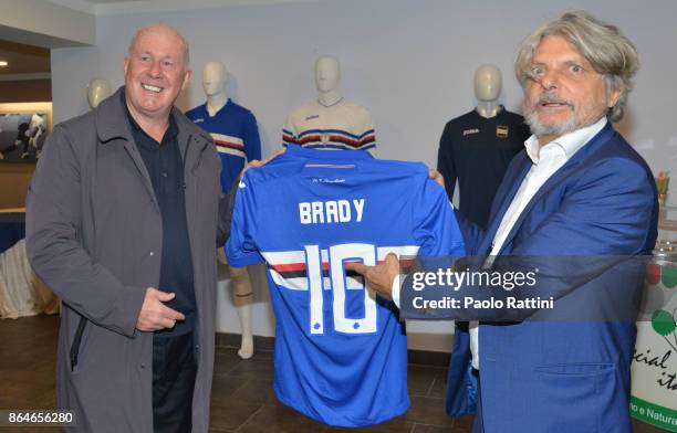 Massimo Ferrero, Sampdoria President, and Lyam Brady during the Serie A match between UC Sampdoria and FC Crotone at Stadio Luigi Ferraris on October...