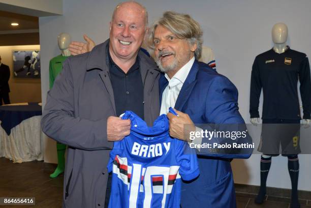 Massimo Ferrero, Sampdoria President, and Lyam Brady during the Serie A match between UC Sampdoria and FC Crotone at Stadio Luigi Ferraris on October...