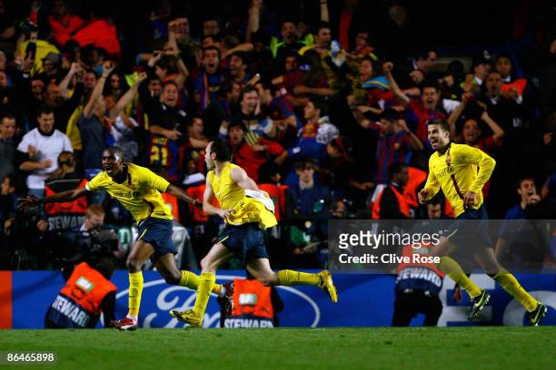Barcelona players celebrates after Andres Iniesta of Barcelona scored during the UEFA Champions League Semi Final Second Leg match between Chelsea...