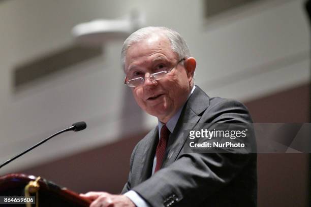 Attorney General Jeff Sessions delivers his remarks on the Project Safe Neighborhoods during the Major Cities Chiefs Association Fall Meeting, at the...
