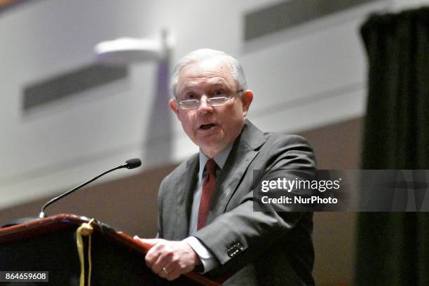 Attorney General Jeff Sessions delivers his remarks on the Project Safe Neighborhoods during the Major Cities Chiefs Association Fall Meeting, at the...