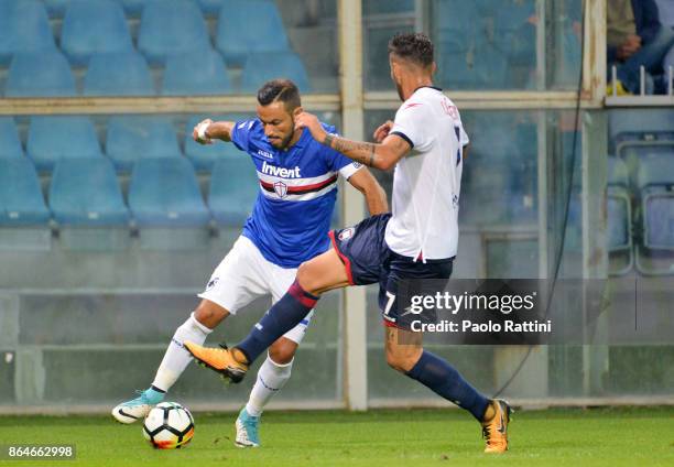 Fabio Quagliarella in action during the Serie A match between UC Sampdoria and FC Crotone at Stadio Luigi Ferraris on October 21, 2017 in Genoa,...