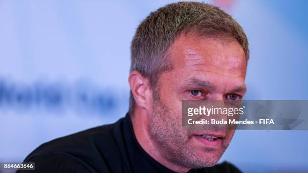 Head coach Christian Wueck of Germany attends a press conference a day before the FIFA U-17 World Cup India 2017 Quarter Final match between Germany...