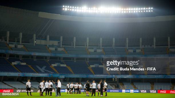 Players of Germany walk in the field during their visit of the stadium a day before the FIFA U-17 World Cup India 2017 Quarter Final match between...