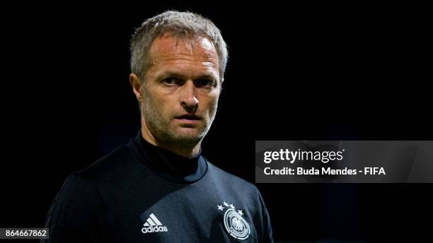 Head coach Christian Wueck of Germany looks on during a training session a day before the FIFA U-17 World Cup India 2017 Quarter Final match between...