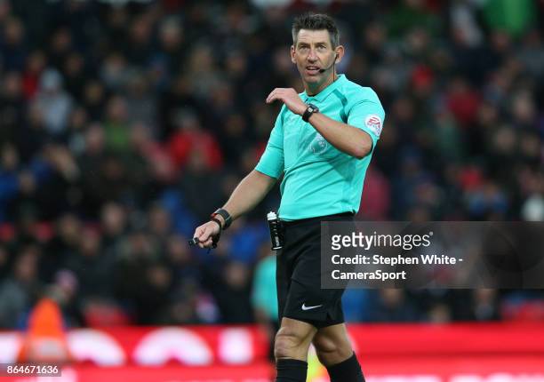 Referee Lee Probert during the Premier League match between Stoke City and AFC Bournemouth at Bet365 Stadium on October 21, 2017 in Stoke on Trent,...