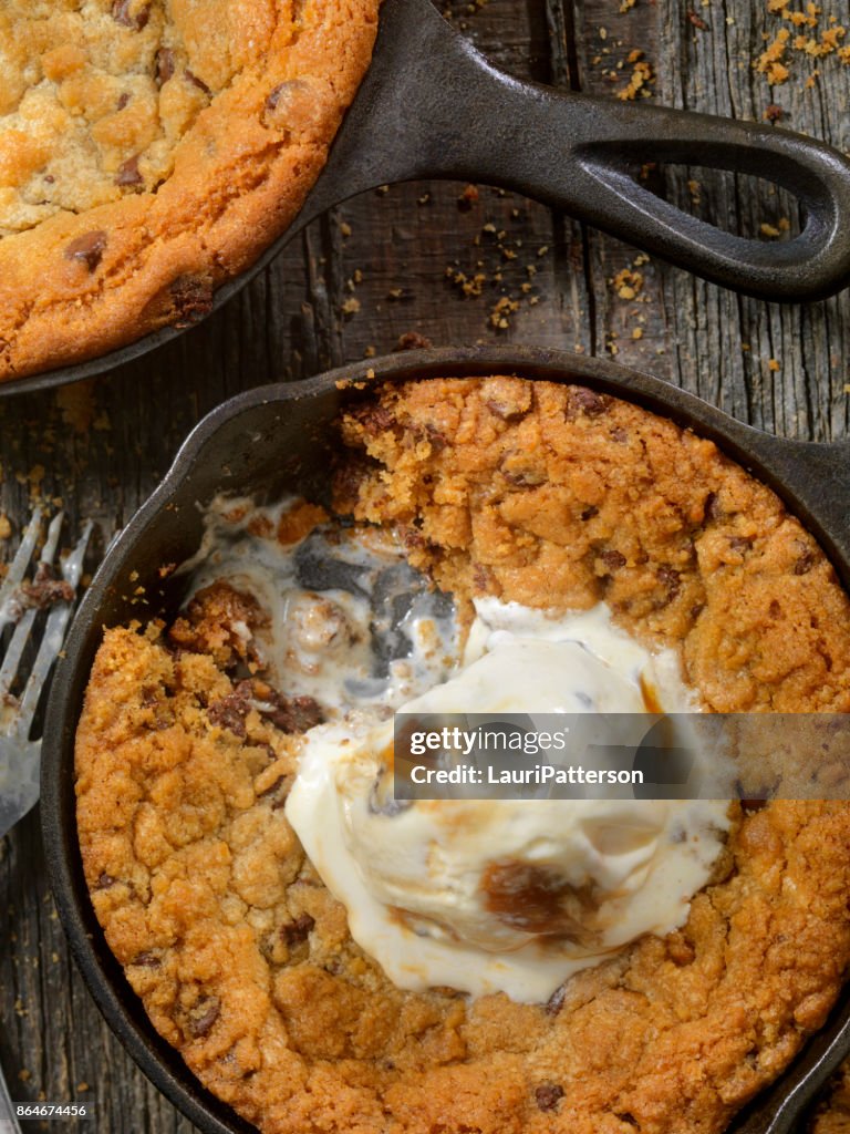 Skillet Chocolate Chip Cookie with Caramel Ice Cream