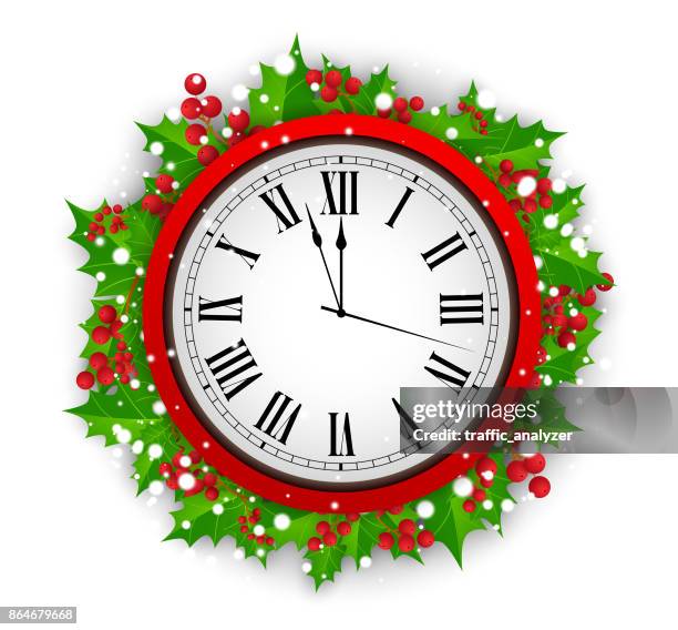 christmas background - red clock stock illustrations