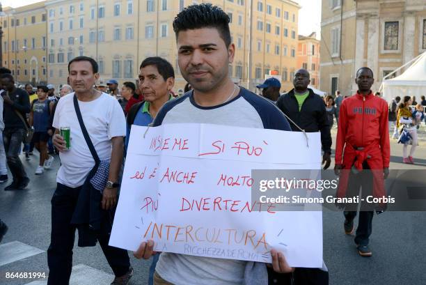 National protest against racism, titled "No one is illegal, Migration is not a crime", on October 21, 2017 in Rome, Italy.