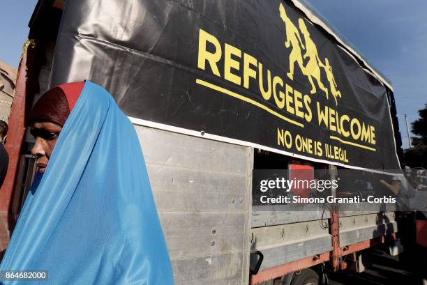 National protest against racism, titled "No one is illegal, Migration is not a crime", on October 21, 2017 in Rome, Italy.