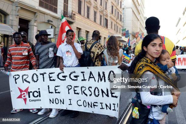 National protest against racism, titled "No one is illegal, Migration is not a crime", on October 21, 2017 in Rome, Italy.