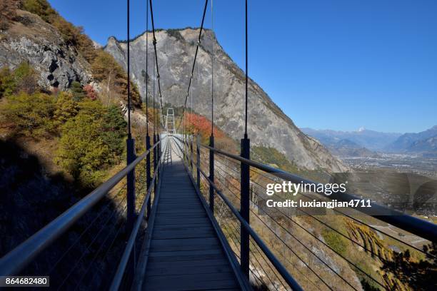 the suspension bridge in valais,switzerland - wire rope stock pictures, royalty-free photos & images