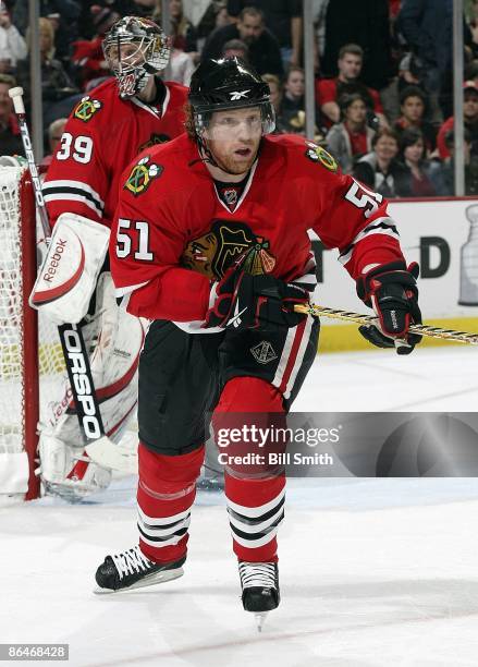 Brian Campbell of the Chicago Blackhawks skates towards the puck during game 5 of the Western Conference Quarterfinals of the 2009 Stanley Cup...