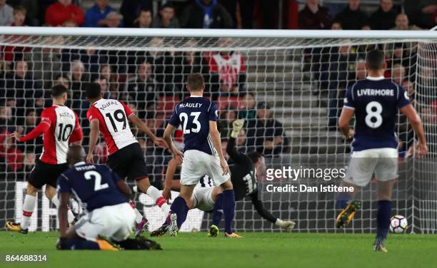 Sofiane Boufal of Southampton scores his sides first goal during the Premier League match between Southampton and West Bromwich Albion at St Mary's...
