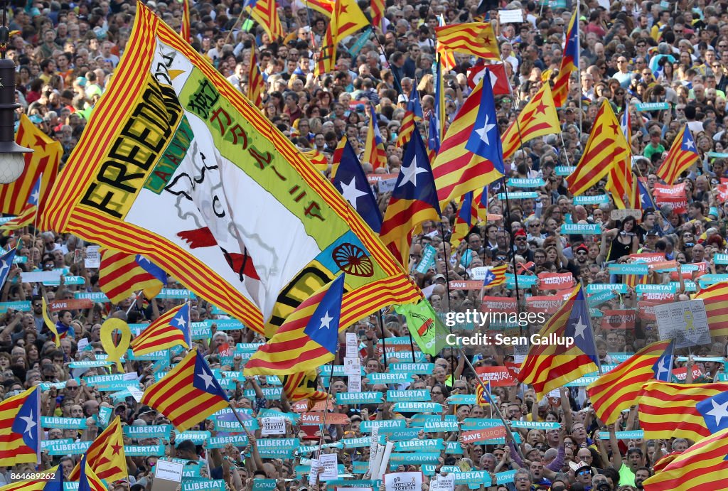 Demonstrators Protest Spanish Move To Suspend Catalan Autonomy
