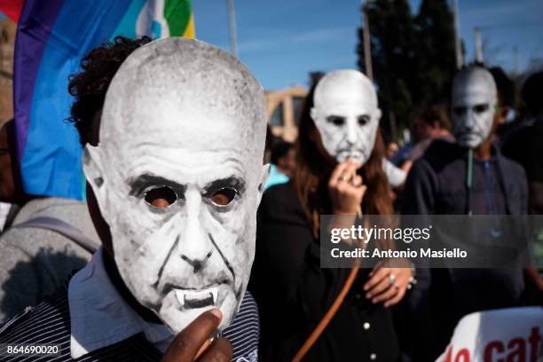 People protest during a national demonstration for refugees civil rights and against the racism, titled 'No one is illegal, migration is not a...