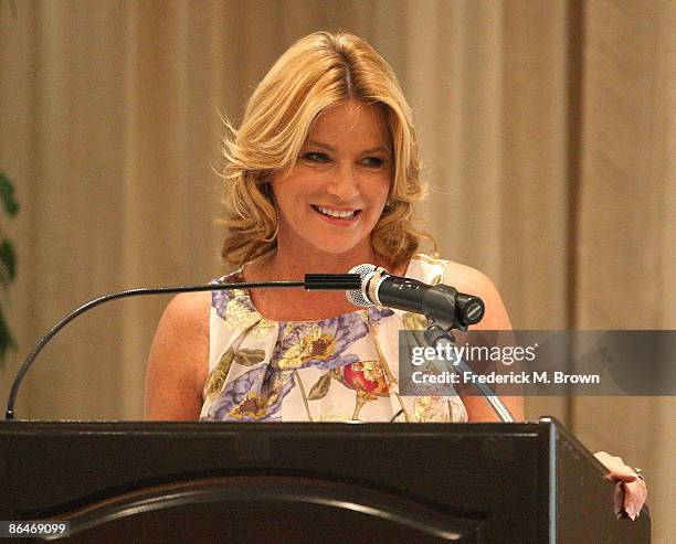 Television reporter Dorothy Lucey speaks at the Associates for Breast and Prostate Cancer's Mothers Day luncheon at the Four Season Hotel on May 6,...